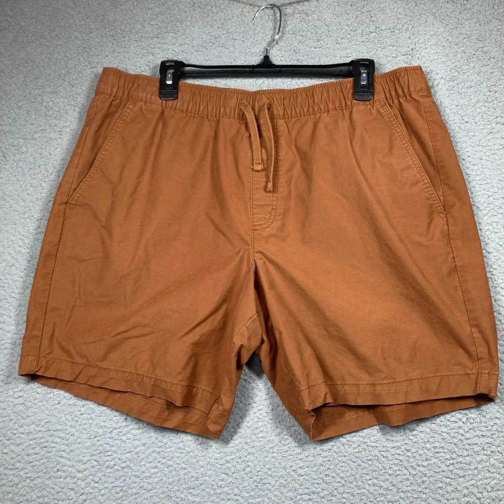 Eddie Bauer Chino Shorts Men XL Rust Orange Drawstring Elastic‎ Waist Stretch